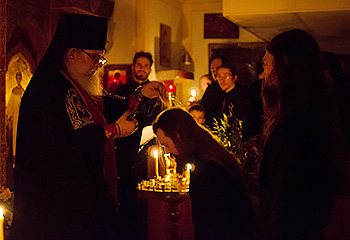 Archimandrite Luke tonsuring Novice Angelos as a Rassaphore
