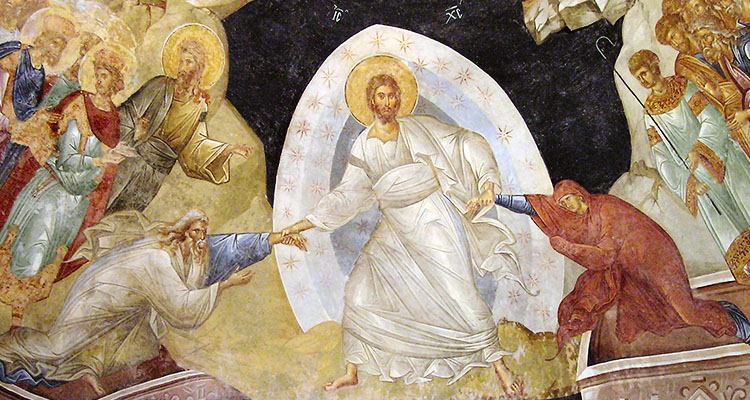 Fresco from Kariye Camii, Anastasis - showing Christ and the resurrection of Adam and Eve
