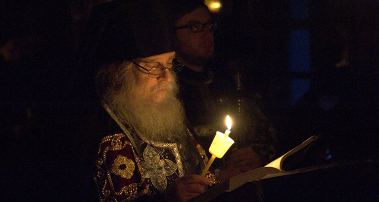 Archimandrite Luke reading the Great Canon of St Andrew of Crete during the first week of Great Lent.