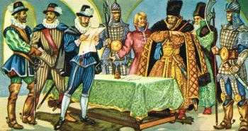 Illustration of the signing of the Treaty of Stolbova