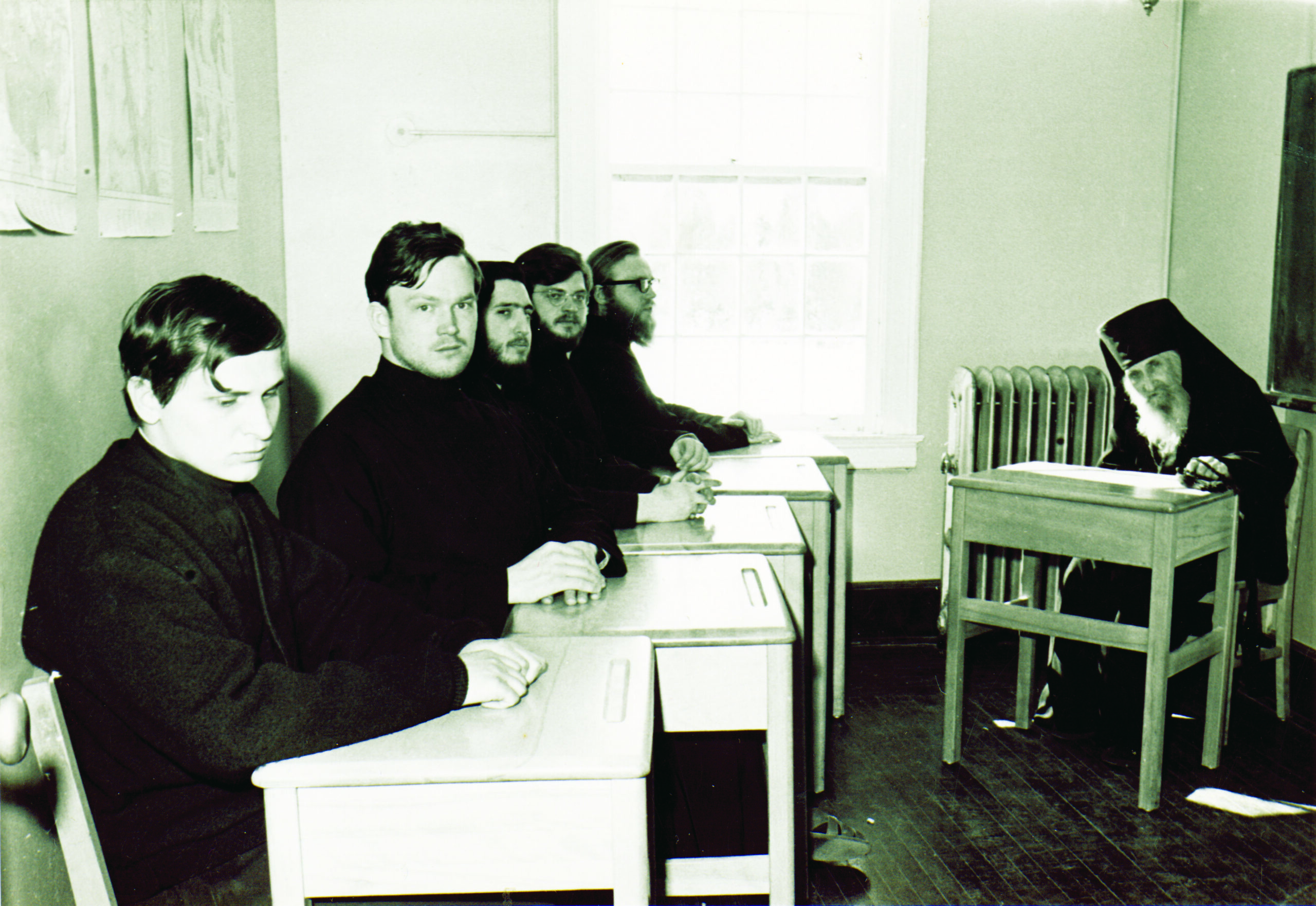Archimandrite Constantine (1887-1975) instructing a class  at Holy Trinity Seminary in 1969. The future Metropolitan Hilarion is seated next to the window.