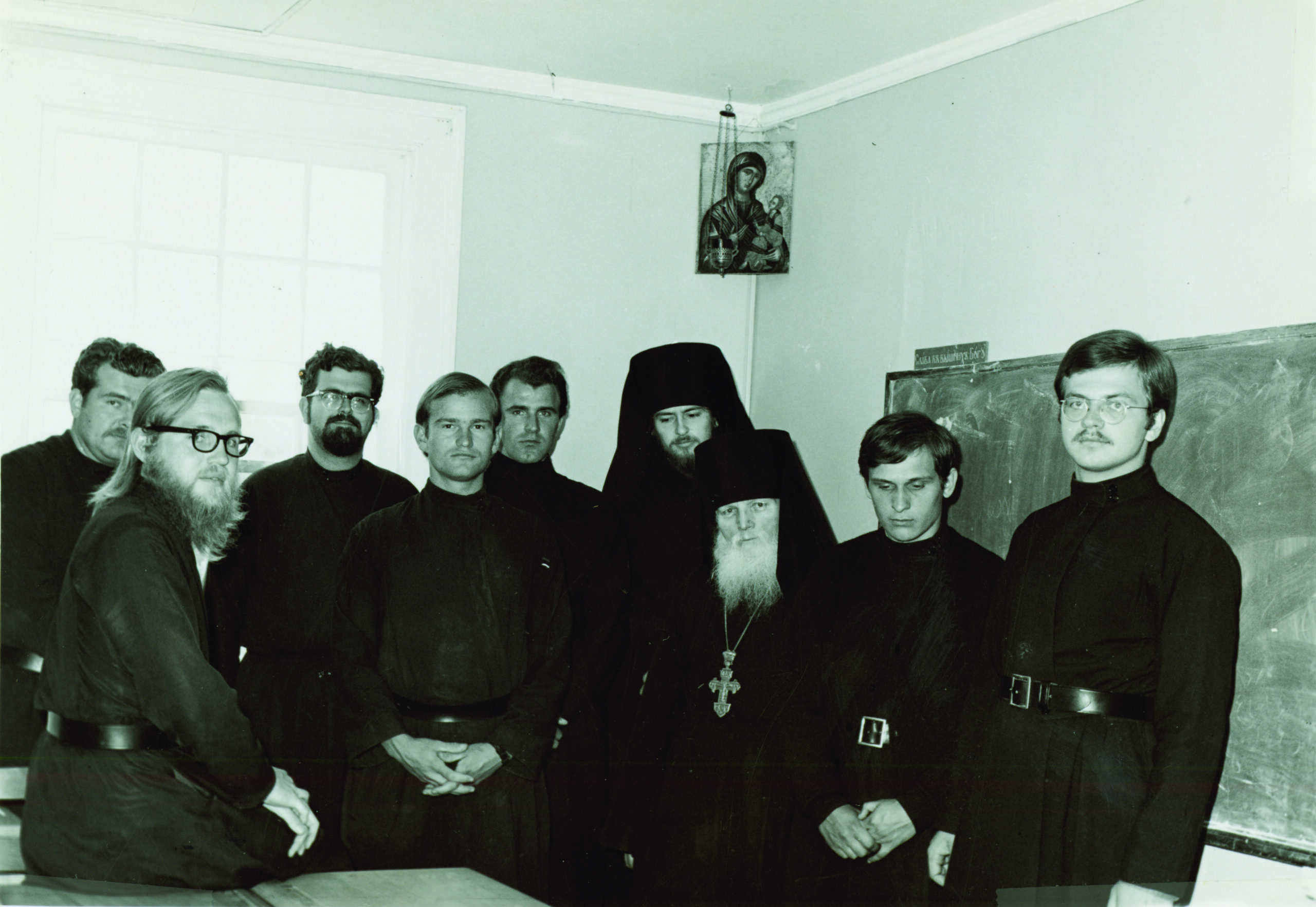 Archimandrite Joseph, co-founder of Holy Trinity Monastery, with students. 1969.