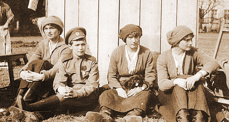 Nicholas II's children in garden under house arrest.